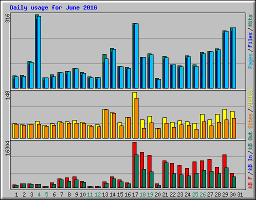 Daily usage for June 2016